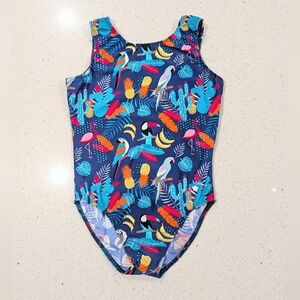 ULTRA SOFT Destira Gymnastics Dance Leotard Child Large PARROTS Jungle TROPICAL